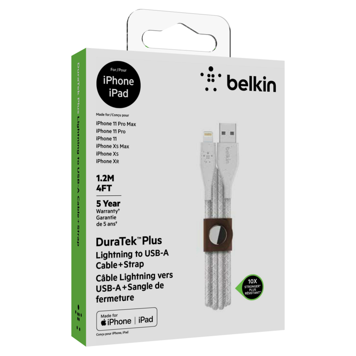 Cable Belkin USB-A a Lightning - 1.2M - DuraTek Plus - Blanco