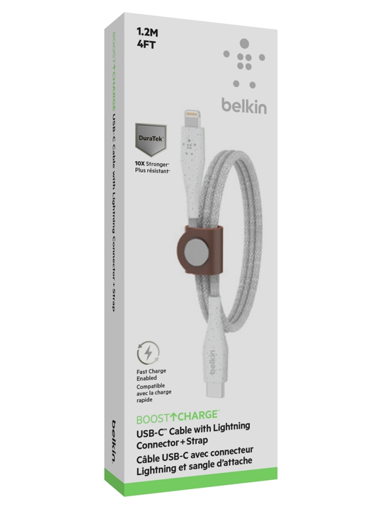 Cable Belkin USB-C a Lightning - 1.2M - DuraTek Plus Carga Rápida - Blanco