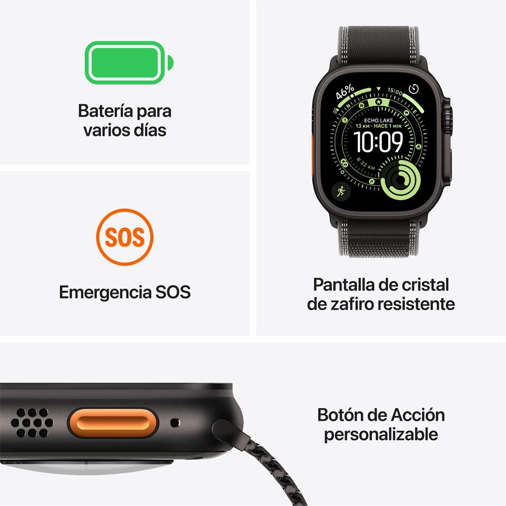 Apple Watch Ultra 3 GPS + Cellular • Caja de titanio negro de 49 mm • Correa Trail negro/carbón - M/L