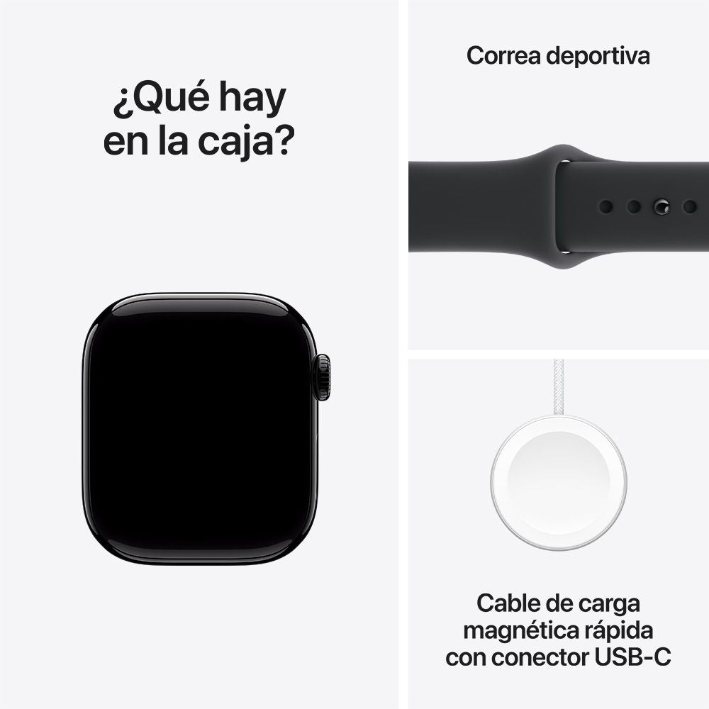 Apple Watch Series 11 GPS • Caja de aluminio negro azabache de 42 mm • Correa deportiva negra – S/M