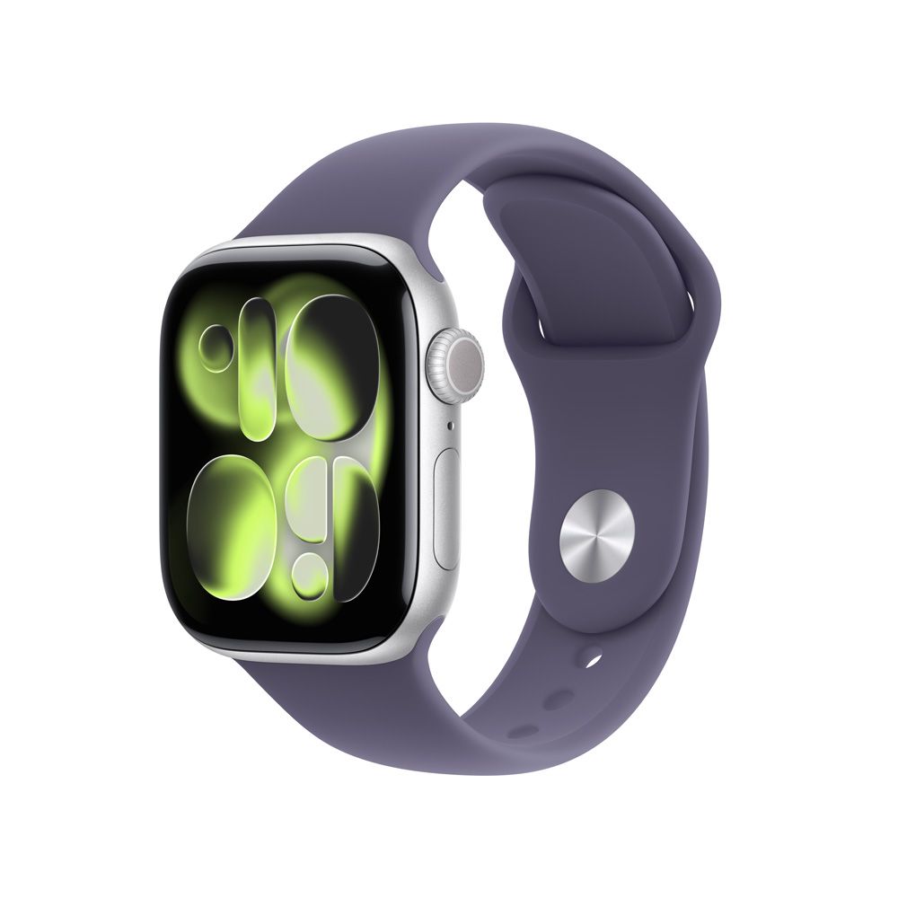 Apple Watch Series 11 GPS • Caja de aluminio color plata de 42 mm • Correa deportiva morado niebla – S/M