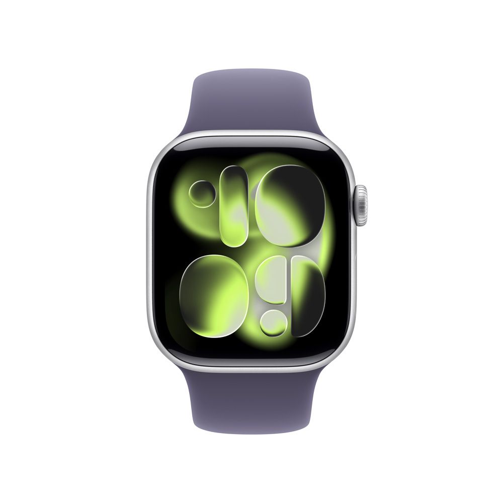 Apple Watch Series 11 GPS • Caja de aluminio color plata de 42 mm • Correa deportiva morado niebla – S/M