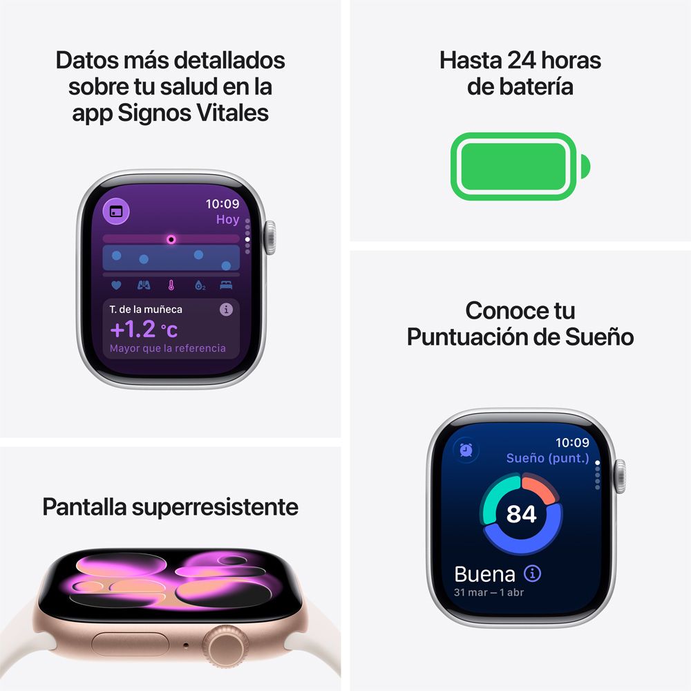 Apple Watch Series 11 GPS • Caja de aluminio color plata de 42 mm • Correa deportiva morado niebla – S/M