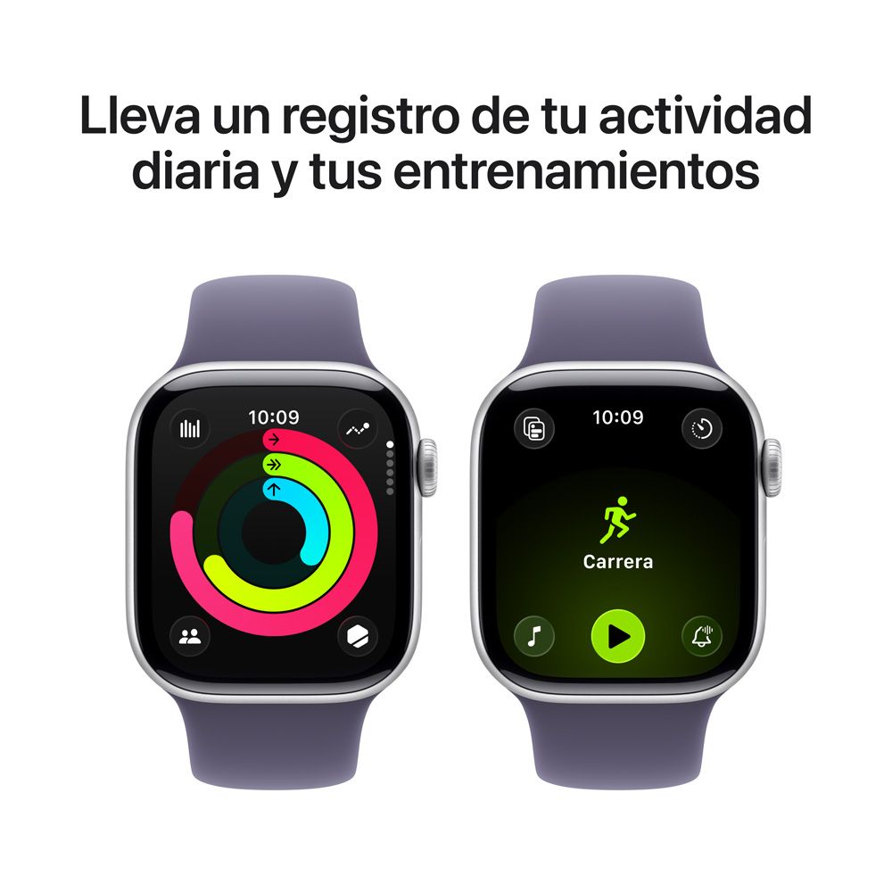 Apple Watch Series 11 GPS • Caja de aluminio color plata de 42 mm • Correa deportiva morado niebla – S/M