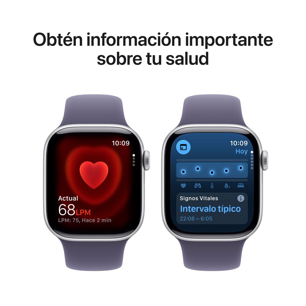 Apple Watch Series 11 GPS • Caja de aluminio color plata de 42 mm • Correa deportiva morado niebla – S/M