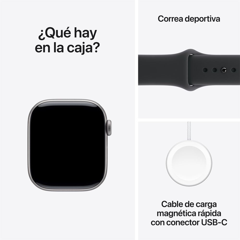 Apple Watch Series 11 GPS • Caja de aluminio gris espacial de 42 mm • Correa deportiva negra – S/M