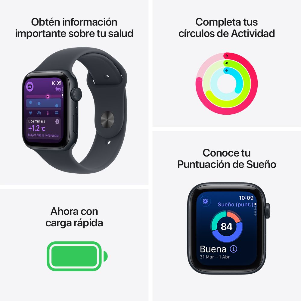 Apple Watch SE 3 GPS • Caja de aluminio color medianoche de 40 mm • Correa deportiva color medianoche - S/M