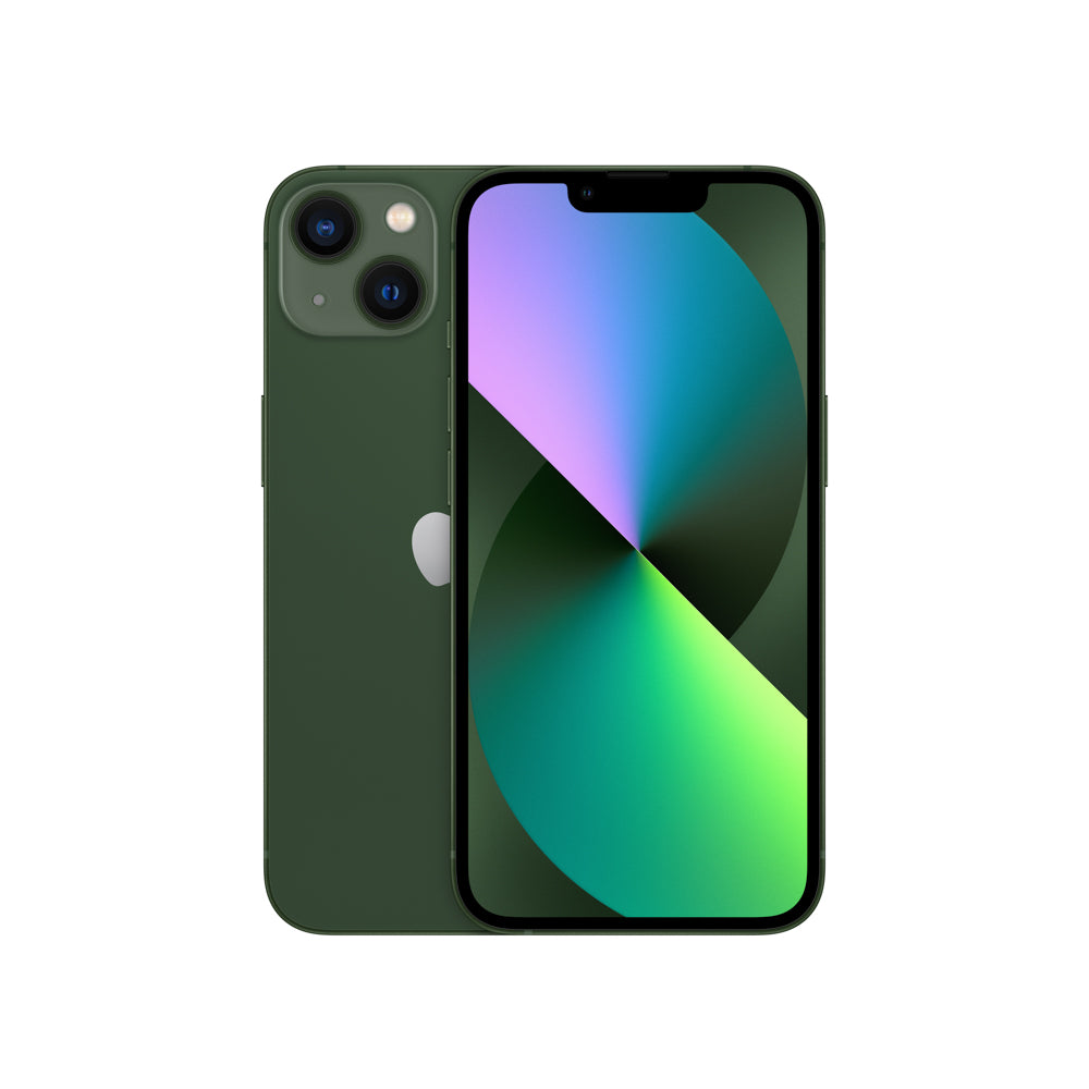 iPhone 13 verde con cámaras duales y pantalla de alta resolución