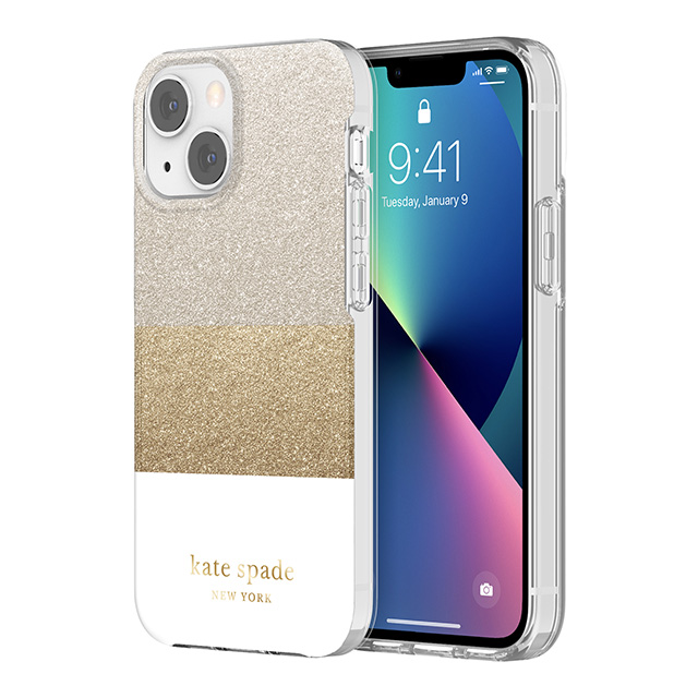 Case Kate Spade NY para iPhone 13 Mini- Bloque Blanco/Plata/Oro/Glitter