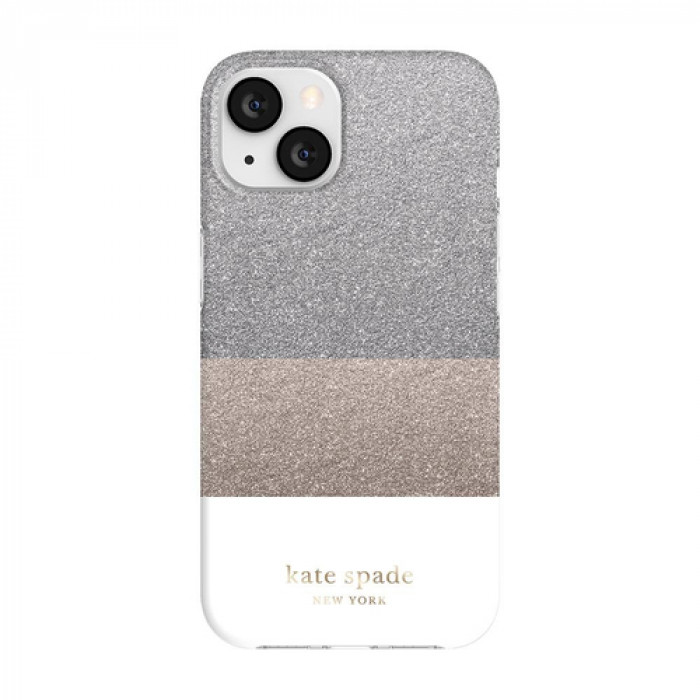 Case Kate Spade NY para iPhone 13 - Bloque Blanco/Plata/Oro/Glitter