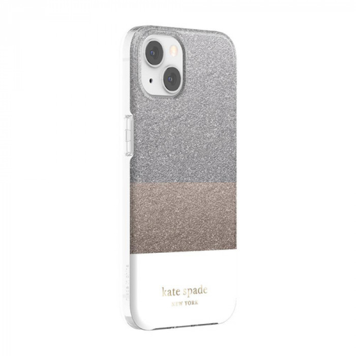 Case Kate Spade NY para iPhone 13 - Bloque Blanco/Plata/Oro/Glitter