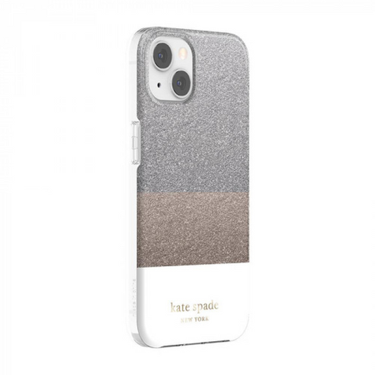 Case Kate Spade NY para iPhone 13 - Bloque Blanco/Plata/Oro/Glitter