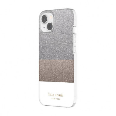 Case Kate Spade NY para iPhone 13 - Bloque Blanco/Plata/Oro/Glitter