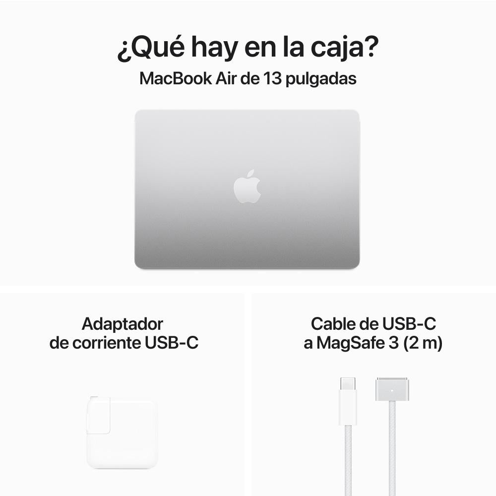 MacBook Air de 13 pulgadas: Chip M3 de Apple con CPU de 8 núcleos y GPU de 10 núcleos, 512 GB SSD - Plata