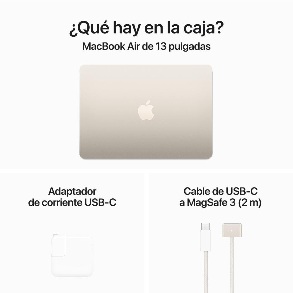 MacBook Air de 13 pulgadas: Chip M3 de Apple con CPU de 8 núcleos y GPU de 8 núcleos, 256 GB SSD - Blanco estrella