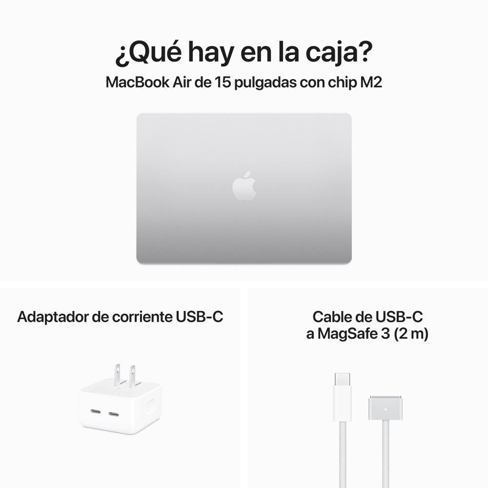 MacBook Air de 15 pulgadas: Chip M2 de Apple con CPU de ocho núcleos y GPU de diez núcleos, 256 GB SSD - Plata
