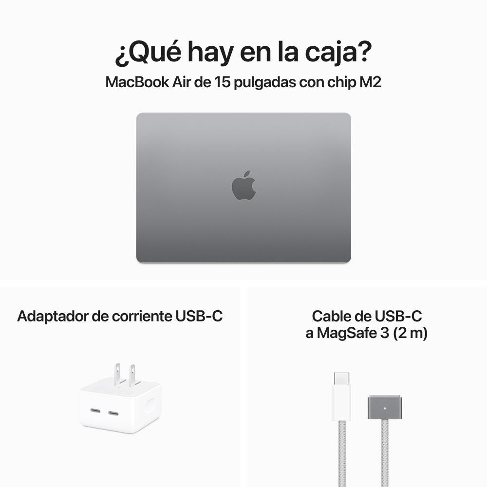 MacBook Air de 15 pulgadas: Chip M2 de Apple con CPU de ocho núcleos y GPU de diez núcleos, 256 GB SSD - Gris espacial