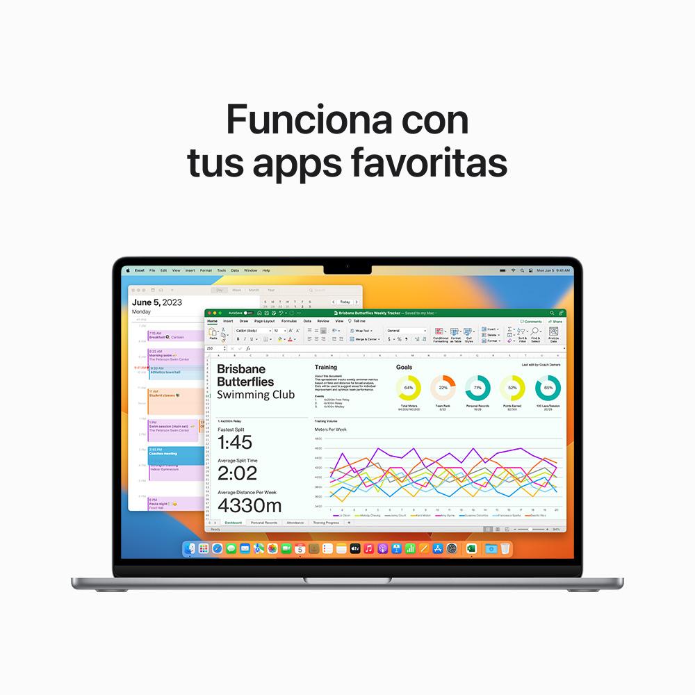MacBook Air de 15 pulgadas: Chip M2 de Apple con CPU de ocho núcleos y GPU de diez núcleos, 256 GB SSD - Gris espacial