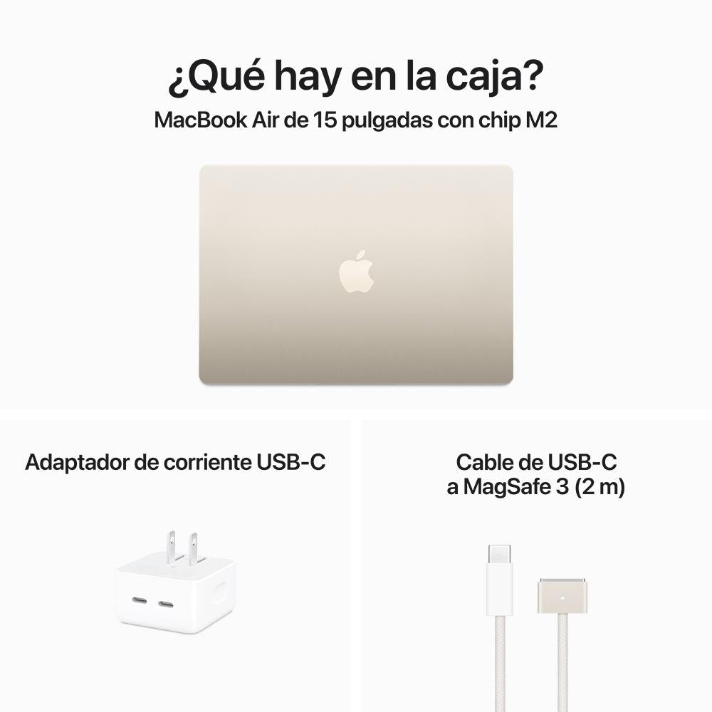 MacBook Air de 15 pulgadas: Chip M2 de Apple con CPU de ocho núcleos y GPU de diez núcleos, 256 GB SSD - Blanco estrella
