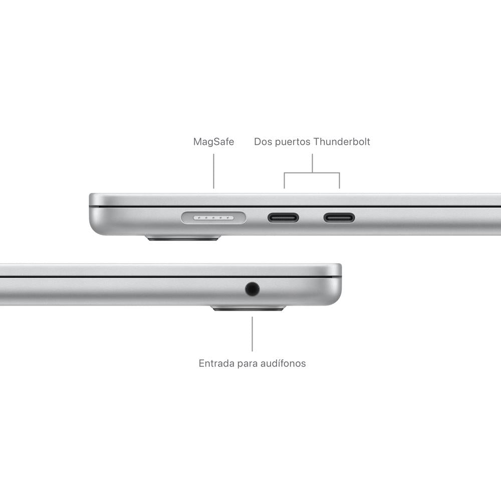 MacBook Air de 15 pulgadas: Chip M3 de Apple con CPU de 8 núcleos y GPU de 10 núcleos, 256 GB SSD - Plata