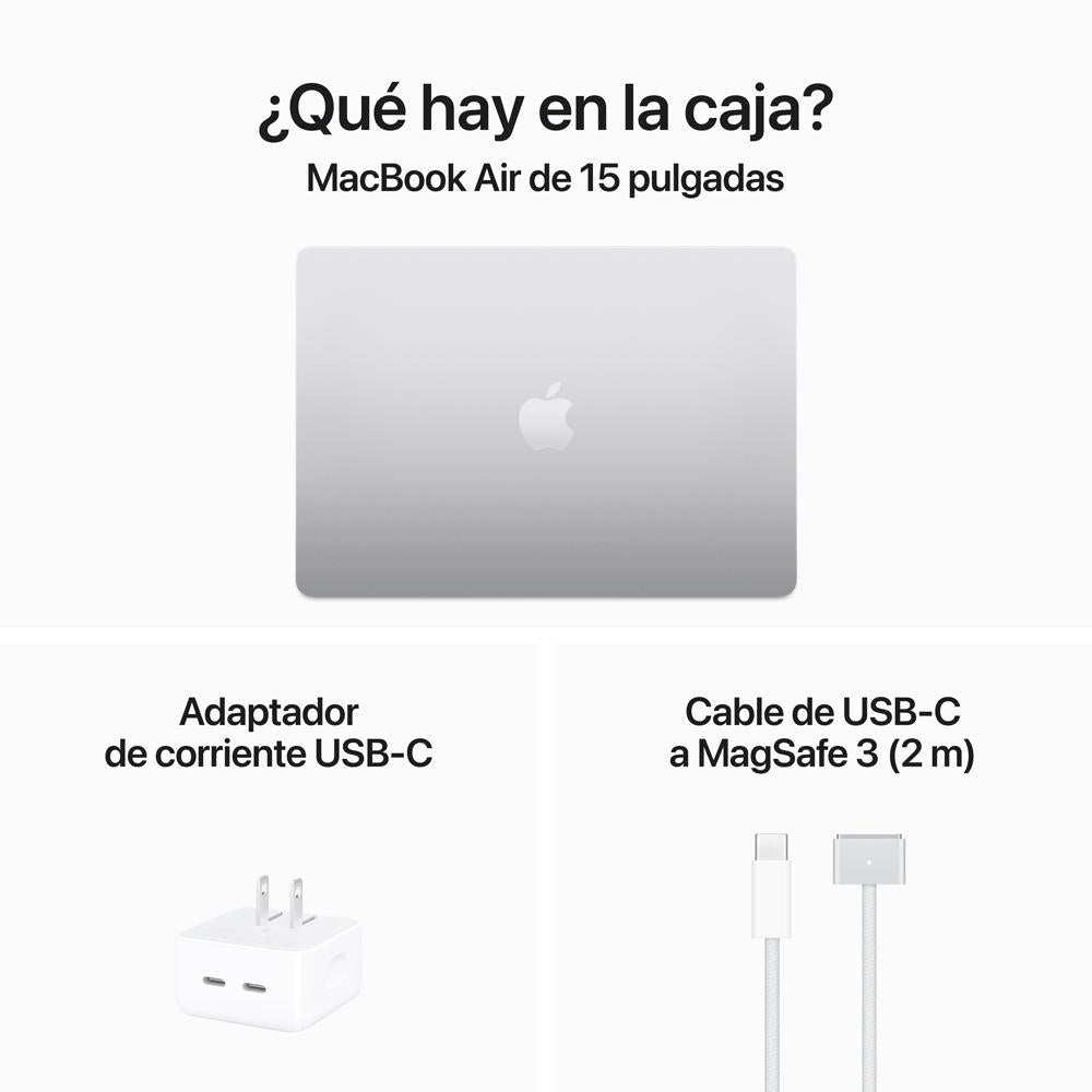 MacBook Air de 15 pulgadas: Chip M3 de Apple con CPU de 8 núcleos y GPU de 10 núcleos, 512 GB SSD - Plata
