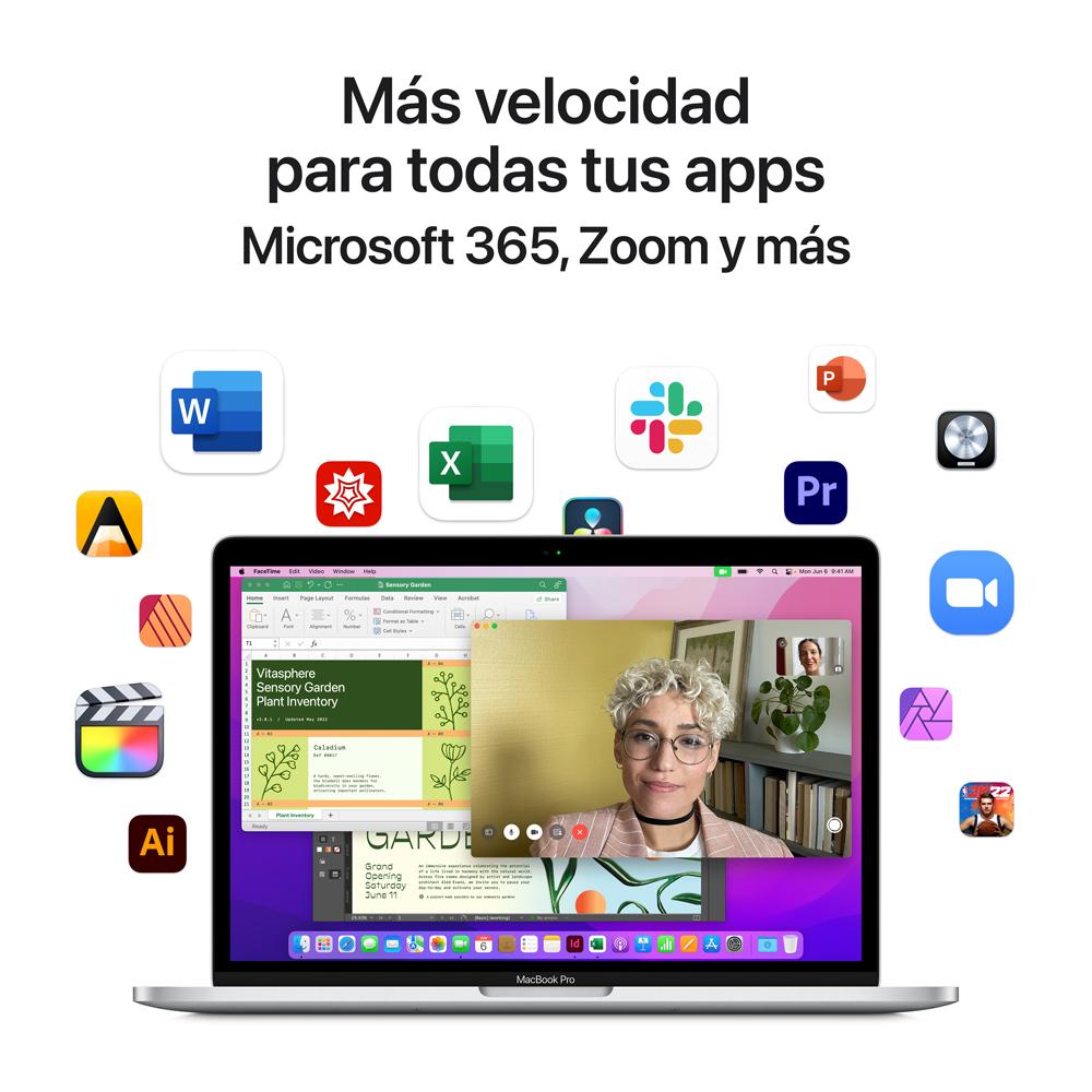 MacBook Pro de 13 pulgadas: Chip M2 de Apple con CPU de ocho núcleos y GPU de diez núcleos, 512 GB SSD - Plata