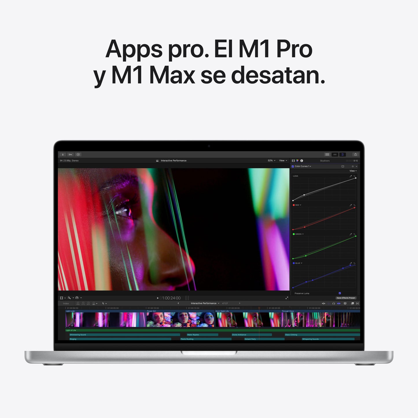 MacBook Pro de 14 pulgadas: Chip M1 Pro de Apple con CPU de ocho núcleos y GPU de catorce núcleos, 512 GB SSD - Plata