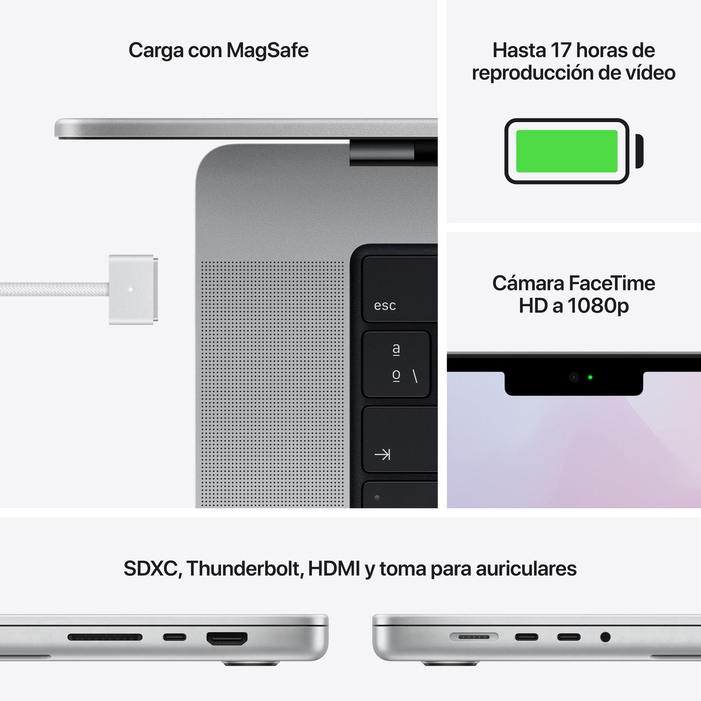 MacBook Pro de 14 pulgadas: Chip M1 Pro de Apple con CPU de ocho núcleos y GPU de catorce núcleos, 512 GB SSD - Plata