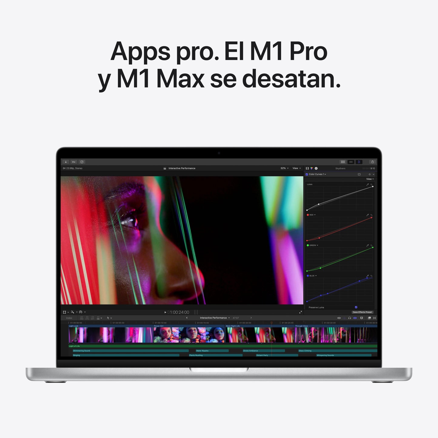 MacBook Pro de 16 pulgadas: Chip M1 Pro de Apple con CPU de diez núcleos y GPU de dieciséis núcleos, 512 GB SSD - Plata