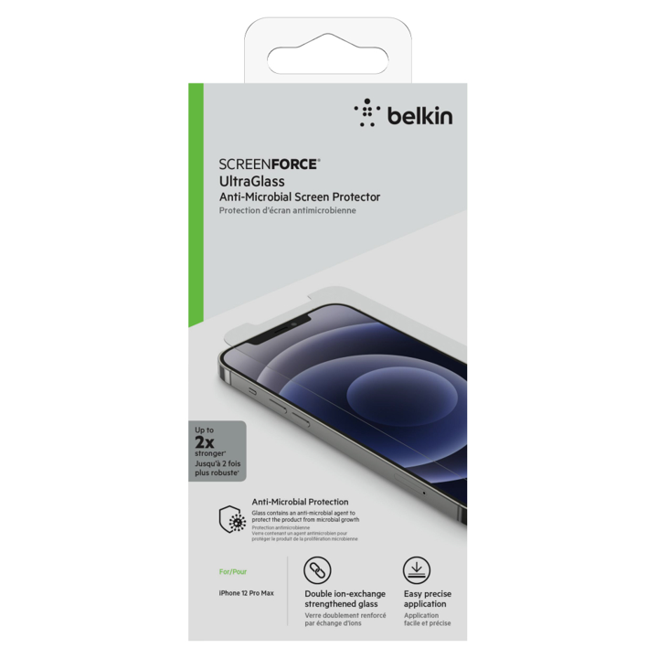 Protector De Pantalla Belkin Ultra Antimicrobial iPhone 12 Pro Max Empaque