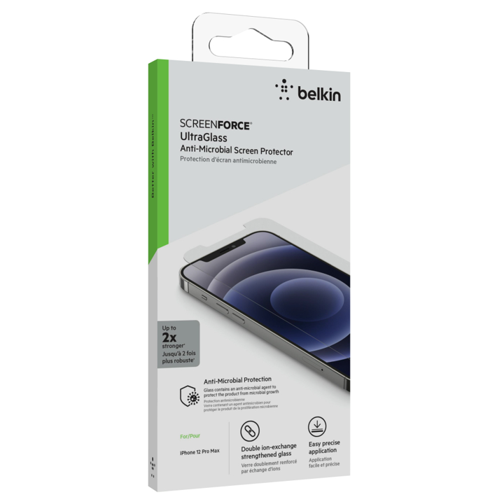 Protector De Pantalla Belkin Ultra Antimicrobial iPhone 12 Pro Max Empaque