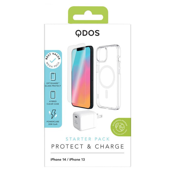 StarterPack Case + Protector + Cargador QDOS para iPhone 13/14 – Mac ...
