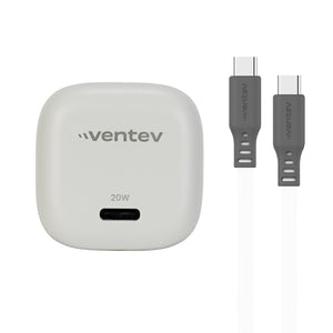 ADAPTADOR VENTEV DE PARED 20W USB-C + CABLE USB-C WHITE