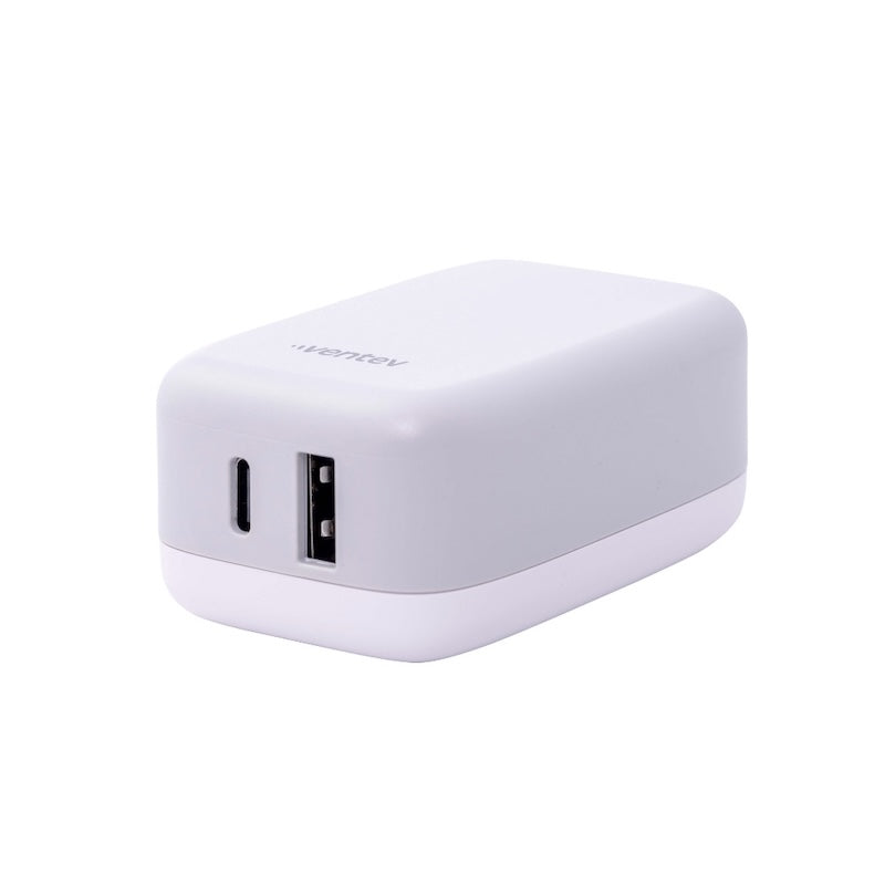 ADAPTADOR VENTEV DE PARED 27W 2 PUERTOS USB-A / USB-C WHITE
