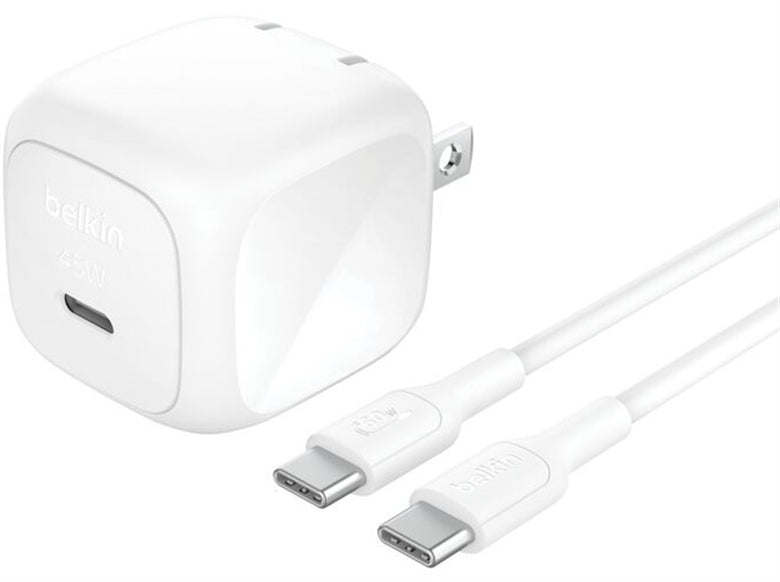 ADAPTADOR BELKIN DE PARED 45W USB-C + CABLE USB-C 60W WHITE