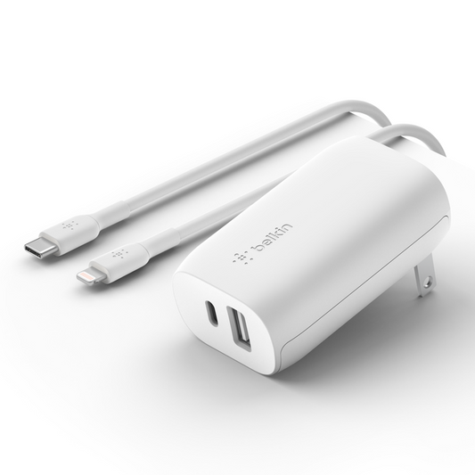 Cargador de Pared Dual con Cable PPS + USB-C con conector Lightning - BELKIN - Blanco