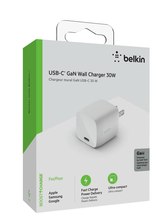 Cargador GAN Pared Belkin Carga Rápida USB-C 30w Blanco