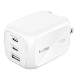 ADAPTADOR BELKIN DE PARED 100W 3 PUERTOS USB-C USB-A WHITE