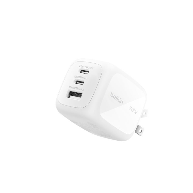 ADAPTADOR BELKIN DE PARED 70W 2 PUERTOS USB-C USB-A WHITE