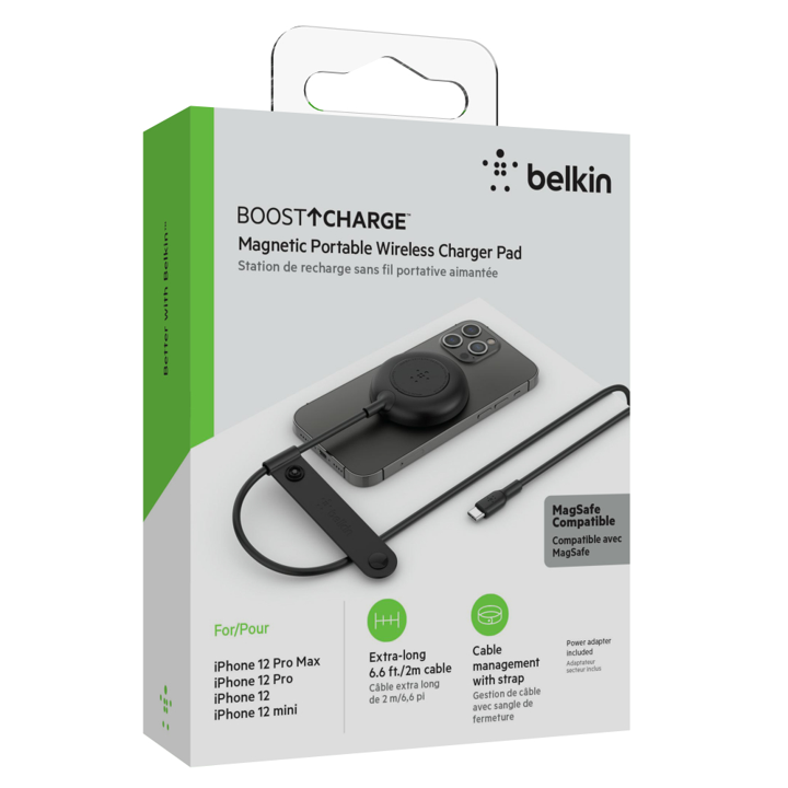 Base Magnética Belkin Compatible MagSafe Para Todos iPhone 12/13/14 - AirPods Case inalámbrico - 7.5w+Cargador 20w - Negro