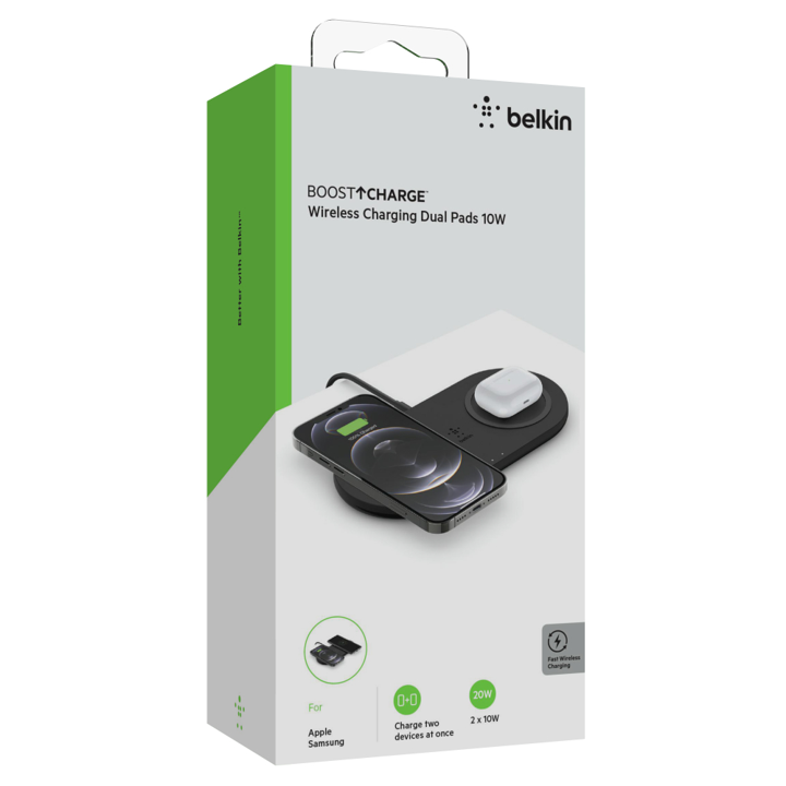 Base De Carga Pad Inalámbrica Belkin Dual Qi 10w Negro