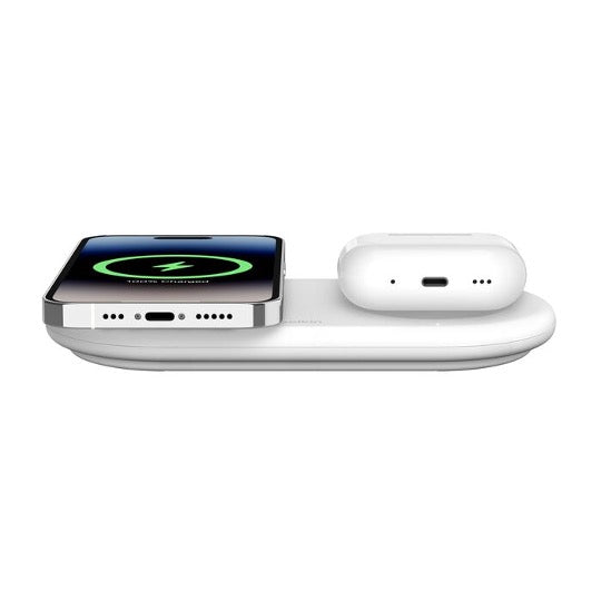 BASE DE CARGA BELKIN 2 EN 1 AW + IPH QI2 15W WHITE