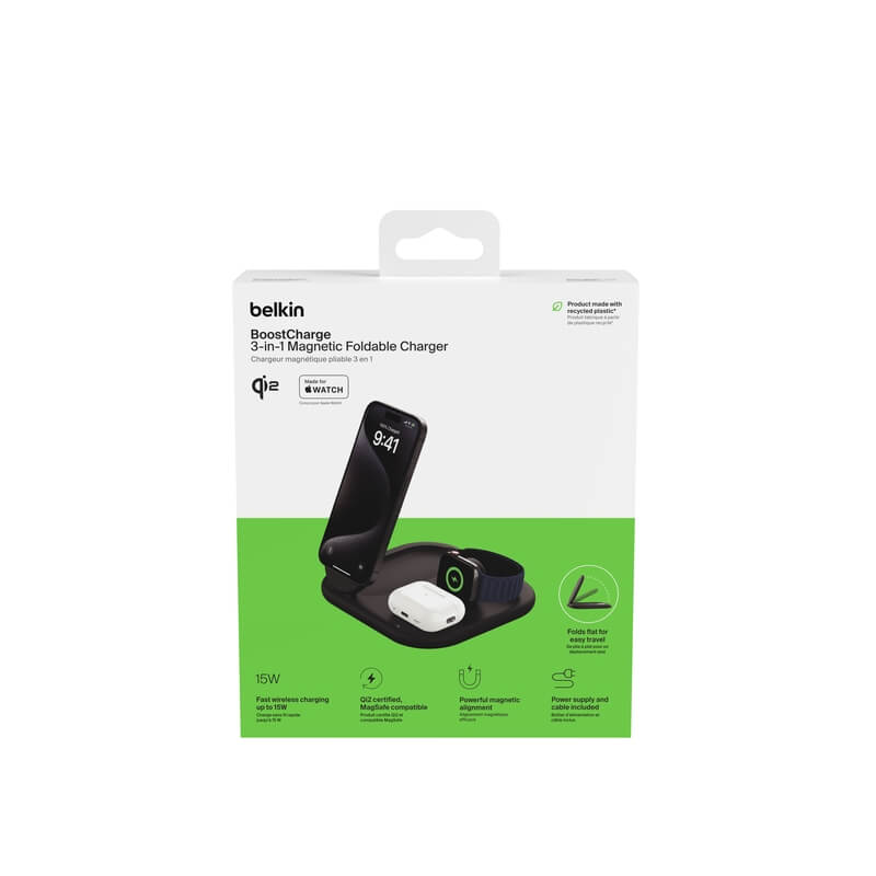 BASE DE CARGA BELKIN 3 EN 1 QI2 MGS BLK