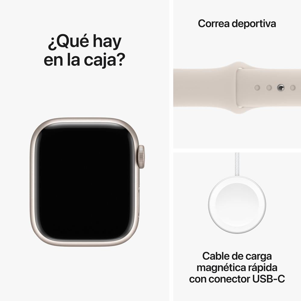 Apple Watch Series 9 GPS • Caja de aluminio blanco estelar de 41 mm • Correa deportiva blanco estelar - S/M