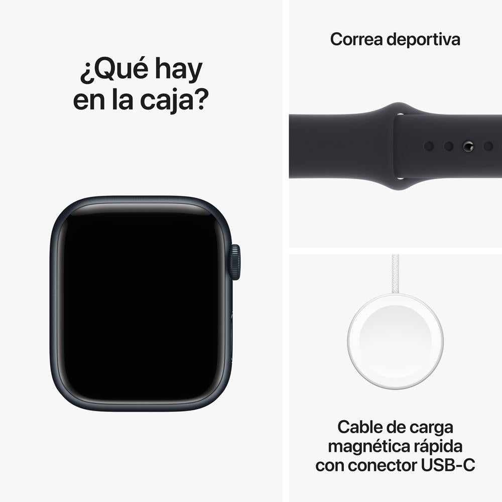 Apple Watch Series 9 GPS • Caja de aluminio color medianoche de 45 mm • Correa deportiva color medianoche - M/L