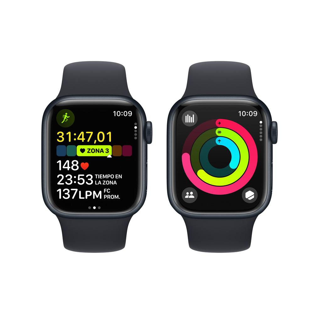 Apple Watch Series 9 GPS + Cellular • Caja de aluminio color medianoche de 41 mm • Correa deportiva color medianoche - S/M