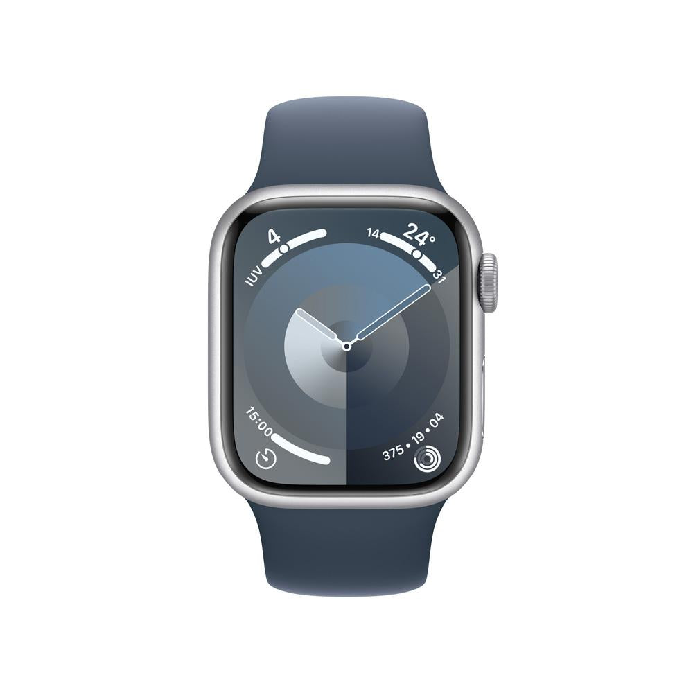 Apple Watch Series 9 GPS + Cellular • Caja de aluminio color plata de 41 mm • Correa deportiva azul tormenta - S/M