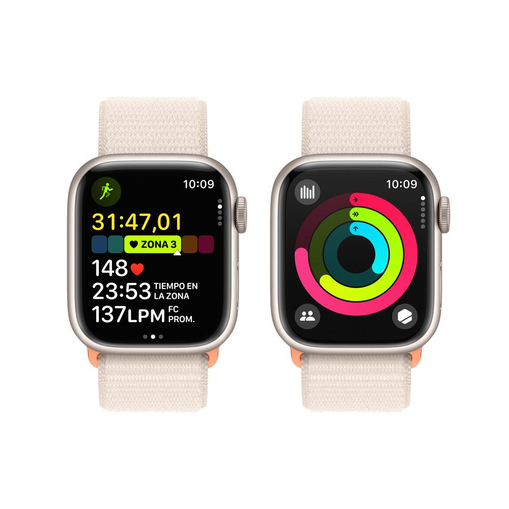 Apple Watch Series 9 GPS + Cellular • Caja de aluminio blanco estelar de 41 mm • Correa loop deportiva blanco estelar