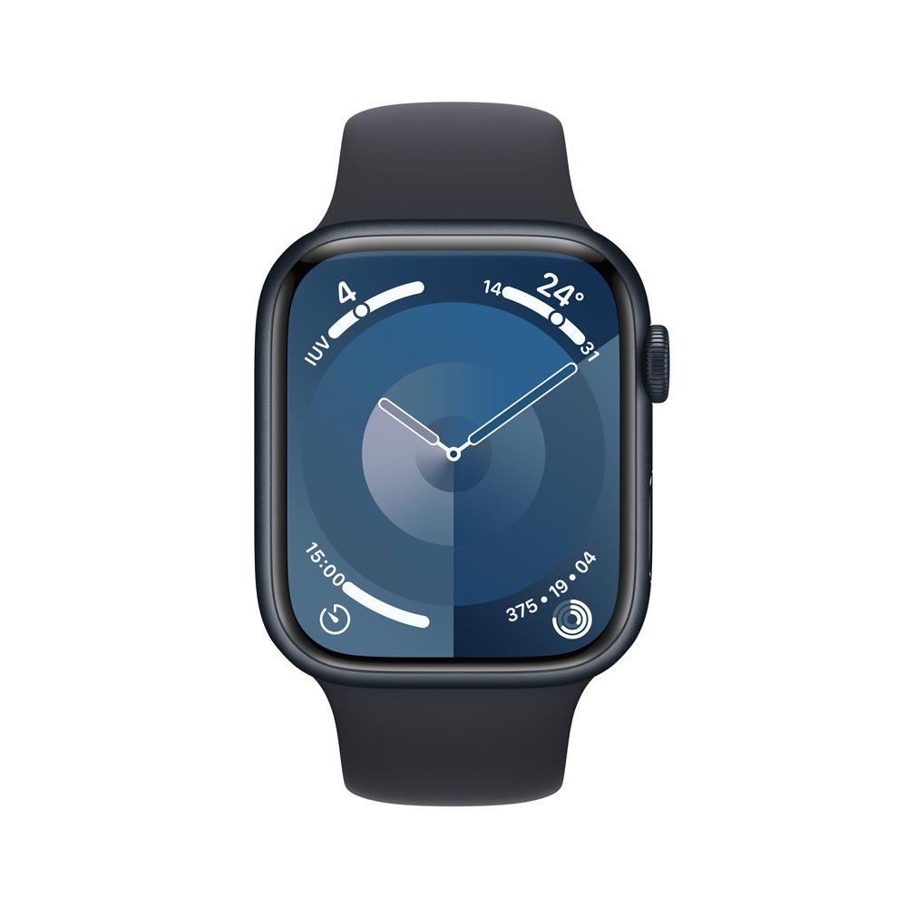 Apple Watch Series 9 GPS + Cellular • Caja de aluminio color medianoche de 45 mm • Correa deportiva color medianoche - M/L