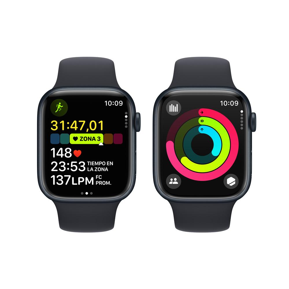 Apple Watch Series 9 GPS + Cellular • Caja de aluminio color medianoche de 45 mm • Correa deportiva color medianoche - M/L